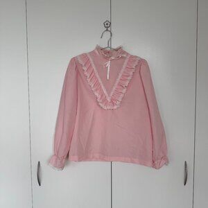 Vintage Pink Lace Collar Blouse